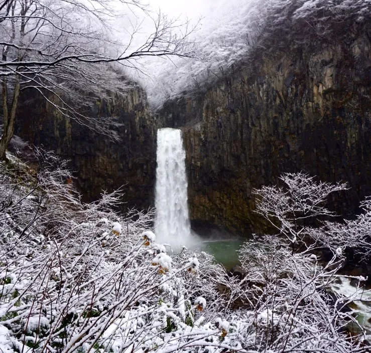 雪の苗名滝（なえなたき）｜新潟の絶景