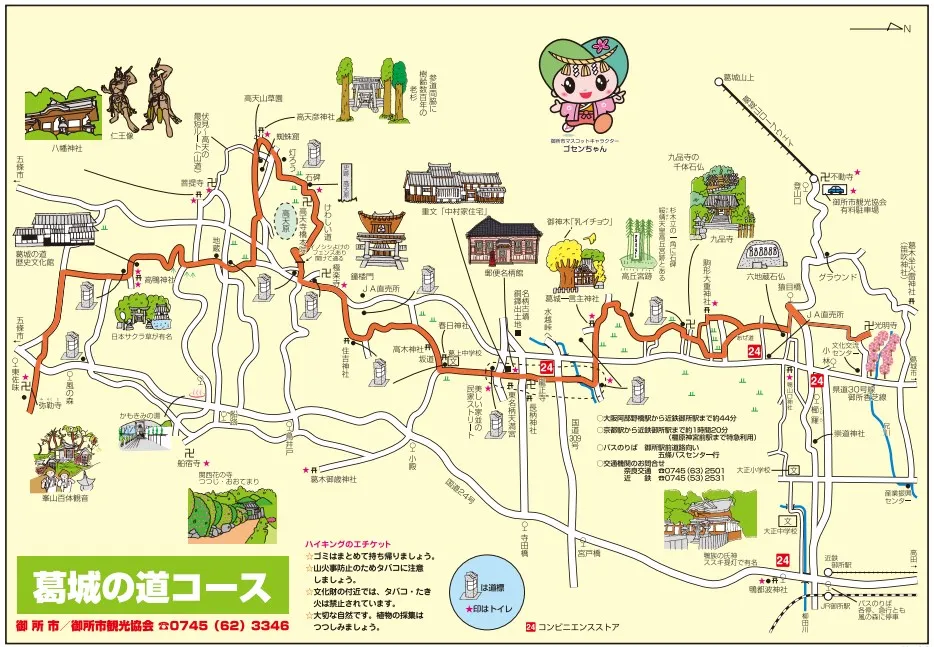 葛城古道のウォークマップ